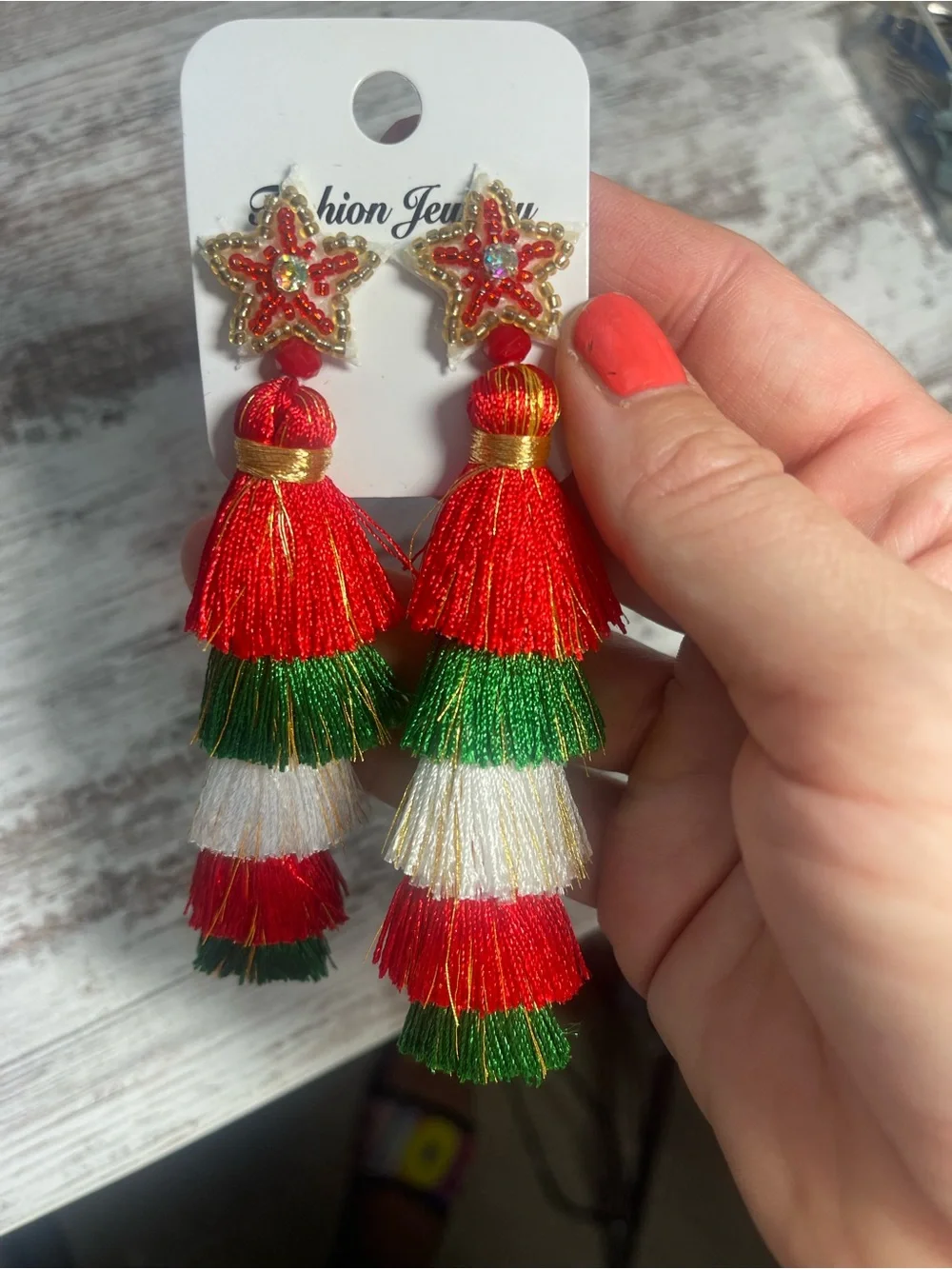 Tassel Fringe Christmas Tree Beaded Dangle Earrings